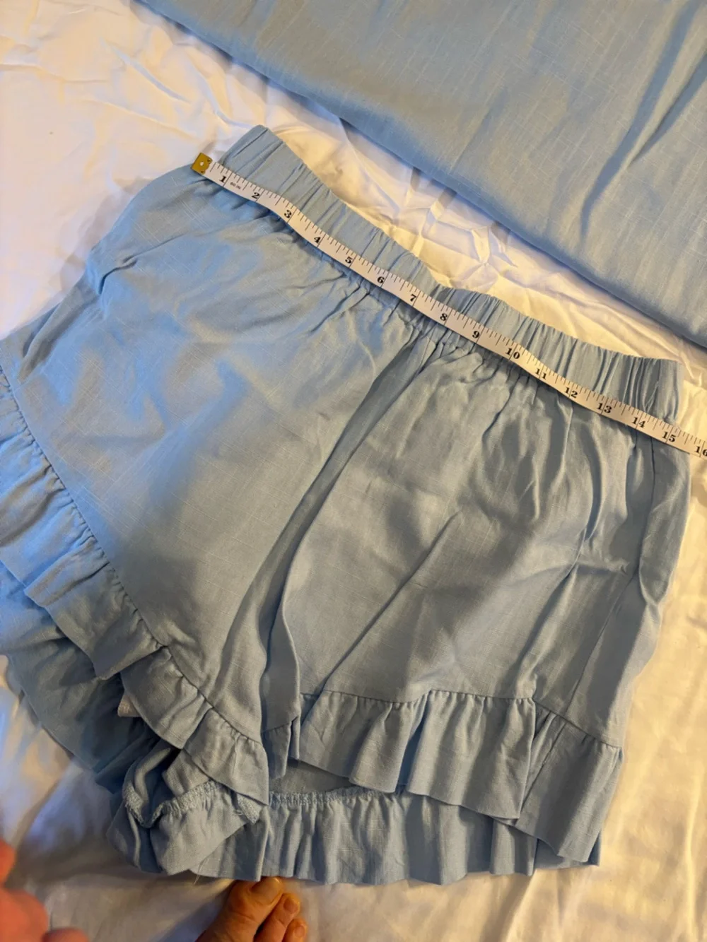 100% Cotton Blue Ruffle Lounge Set Two Piece Shorts & Top Coastal Minimalism L - Picture 10 of 11
